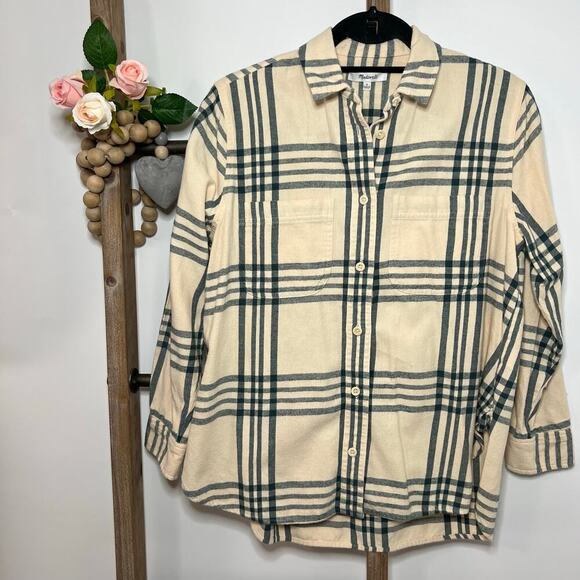 Madewell Tops - Madewell Long Sleeve Button Up Plaid Cream Black Shirt Size Small
